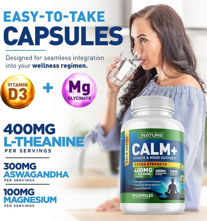 Built by Nature Calm+ Ashwagandha Cortisol Stress Mood Support Capsules 90 Count