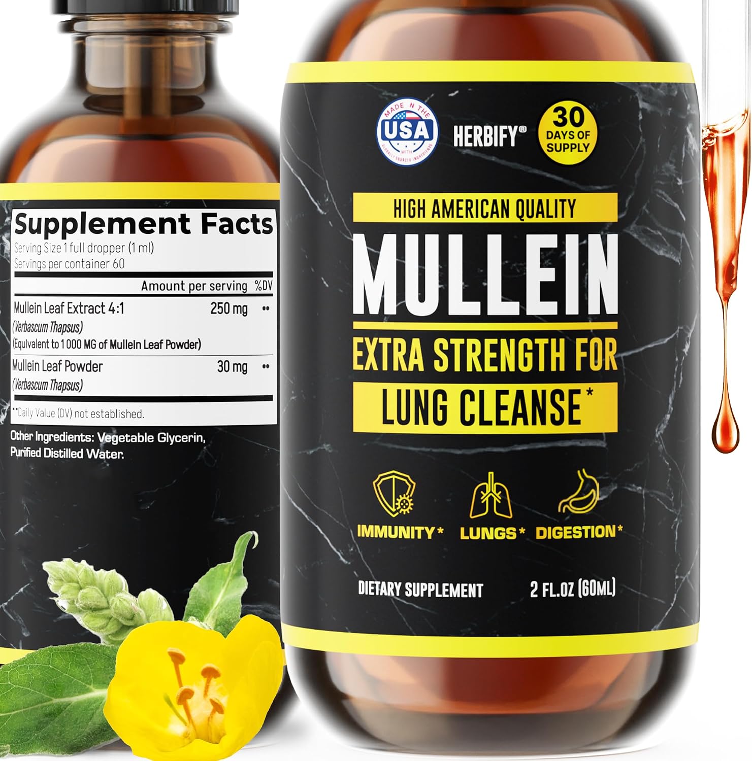 HERBIFY Mullein Leaf Extract Respiratory Support Liquid Drops