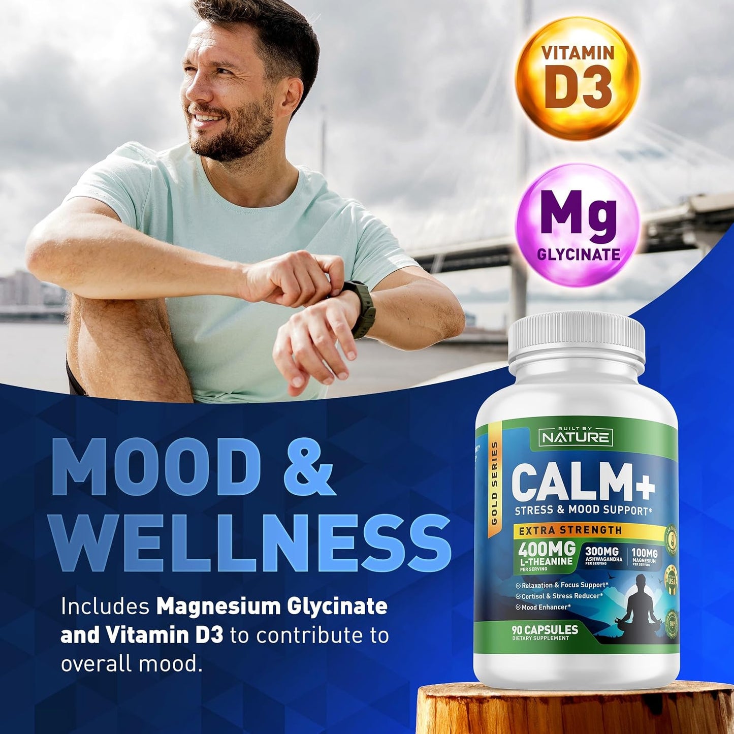 Built by Nature Calm+ Stress Mood Support Supplement Capsules 90 Count