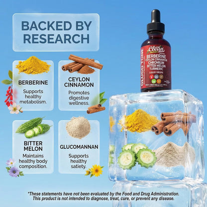 Clean Nutra Berberine with Ceylon Cinnamon Supplement Liquid Drops 2 fl oz