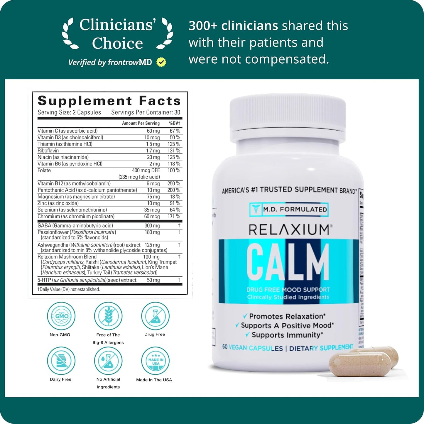 Relaxium Calm Stress Mood Support Supplement Capsules 60 Count
