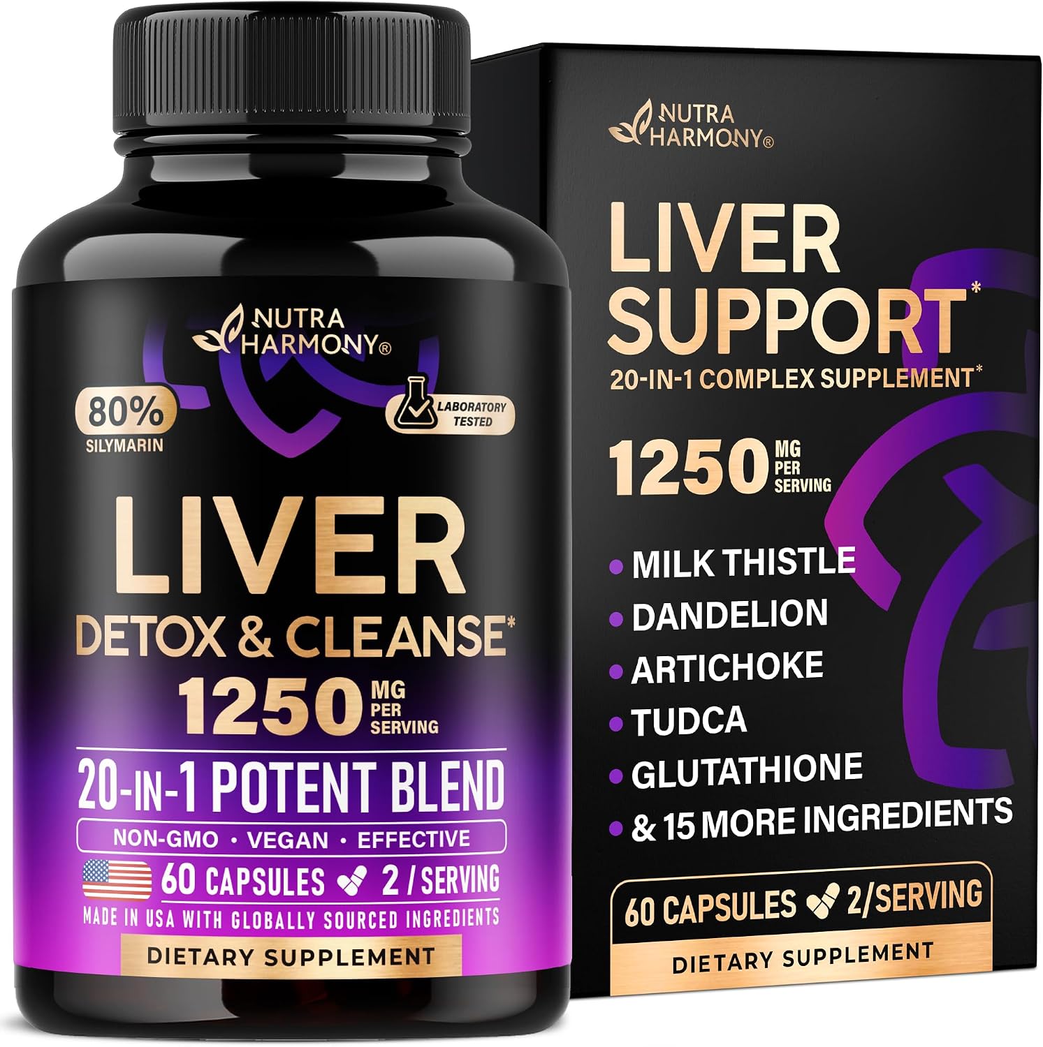 NUTRAHARMONY Milk Thistle TUDCA Liver Cleanse Detox Support Capsules