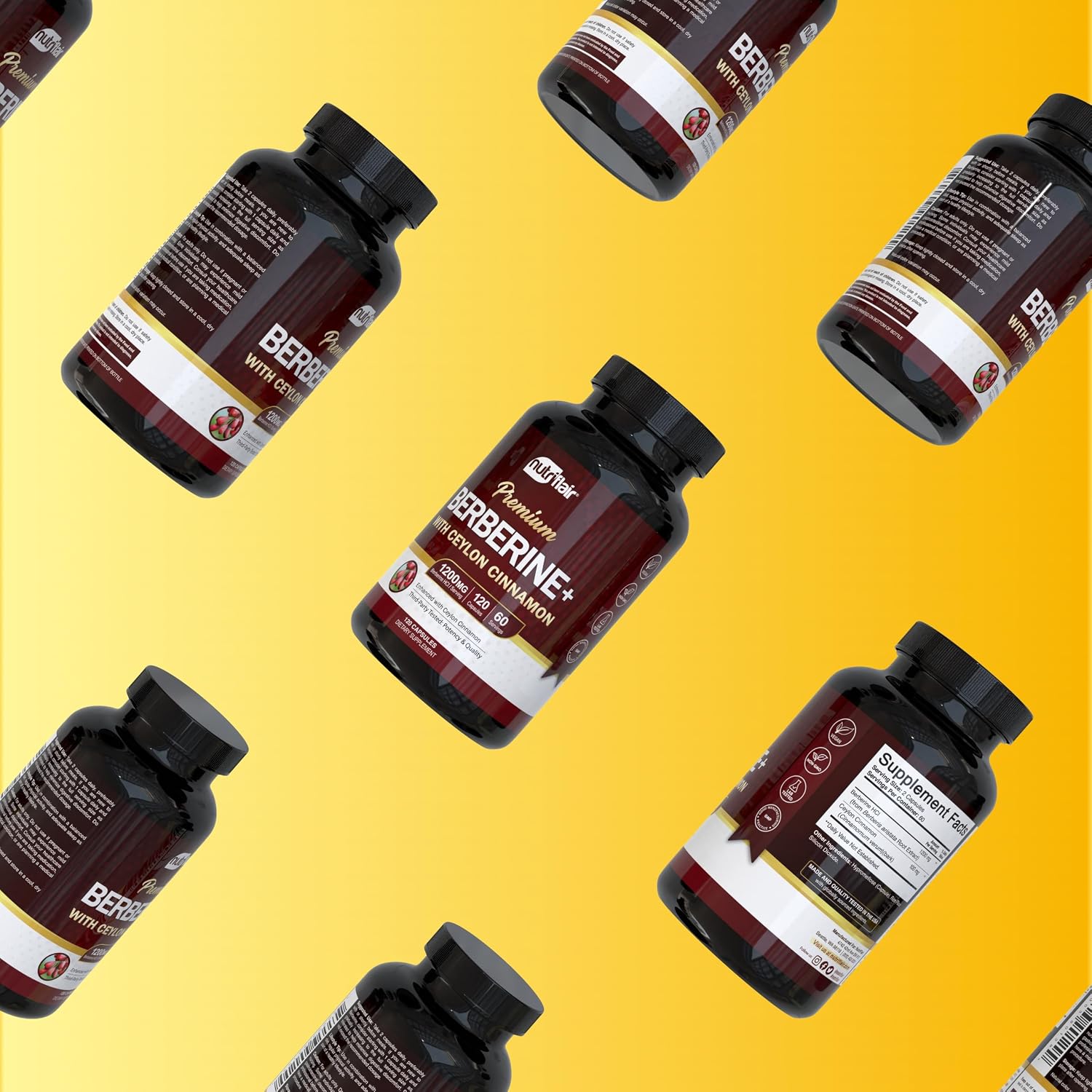 NutriFlair Berberine HCl 1200mg Plus Ceylon Cinnamon 120 Capsules