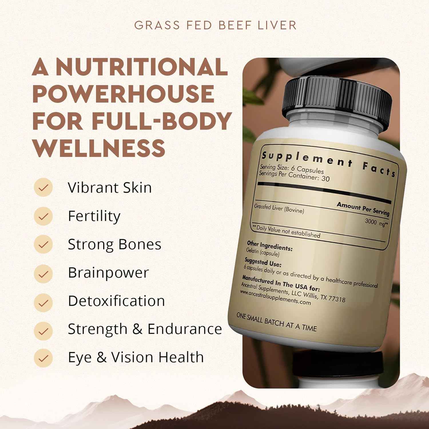 Ancestral Supplements Grass Fed Beef Liver 180 Capsules Freeze Dried