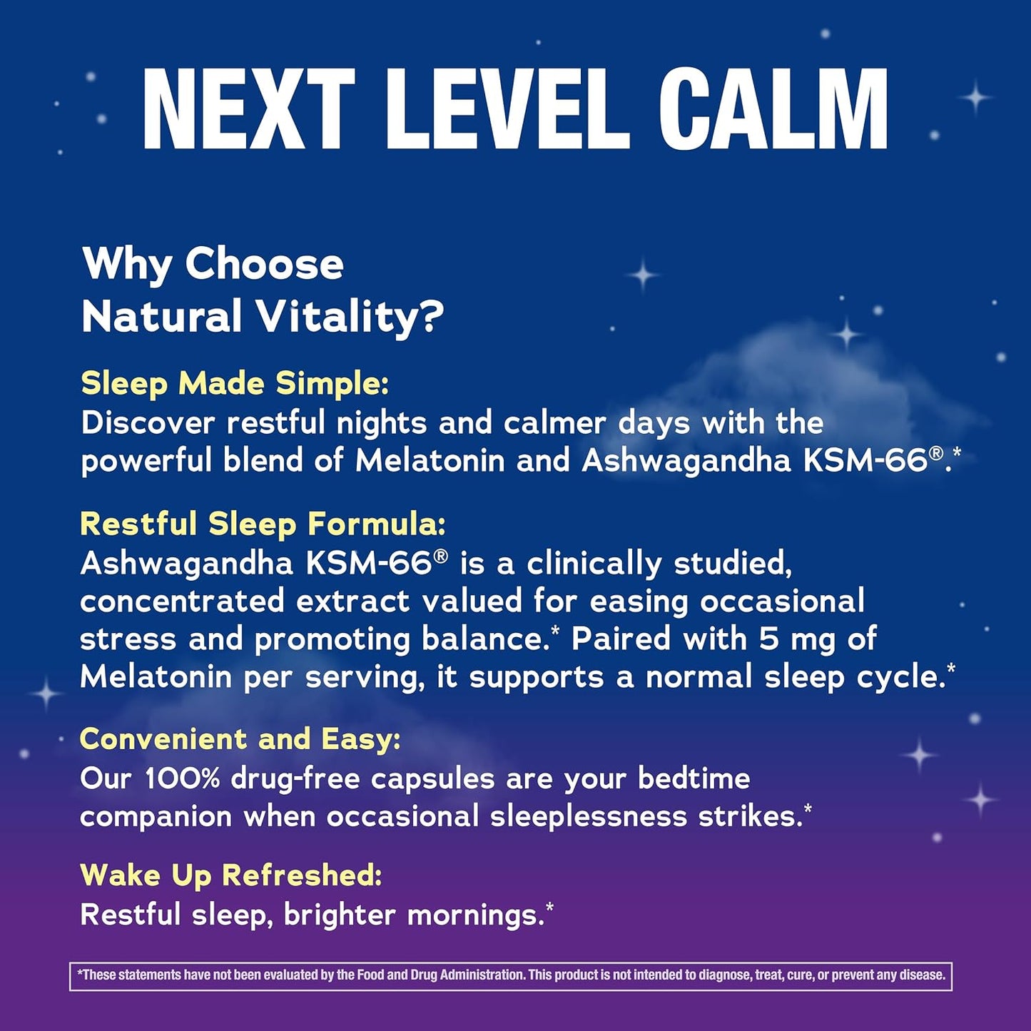 Natural Vitality Calm Sleep Ashwagandha Melatonin Stress Mood Support Capsules