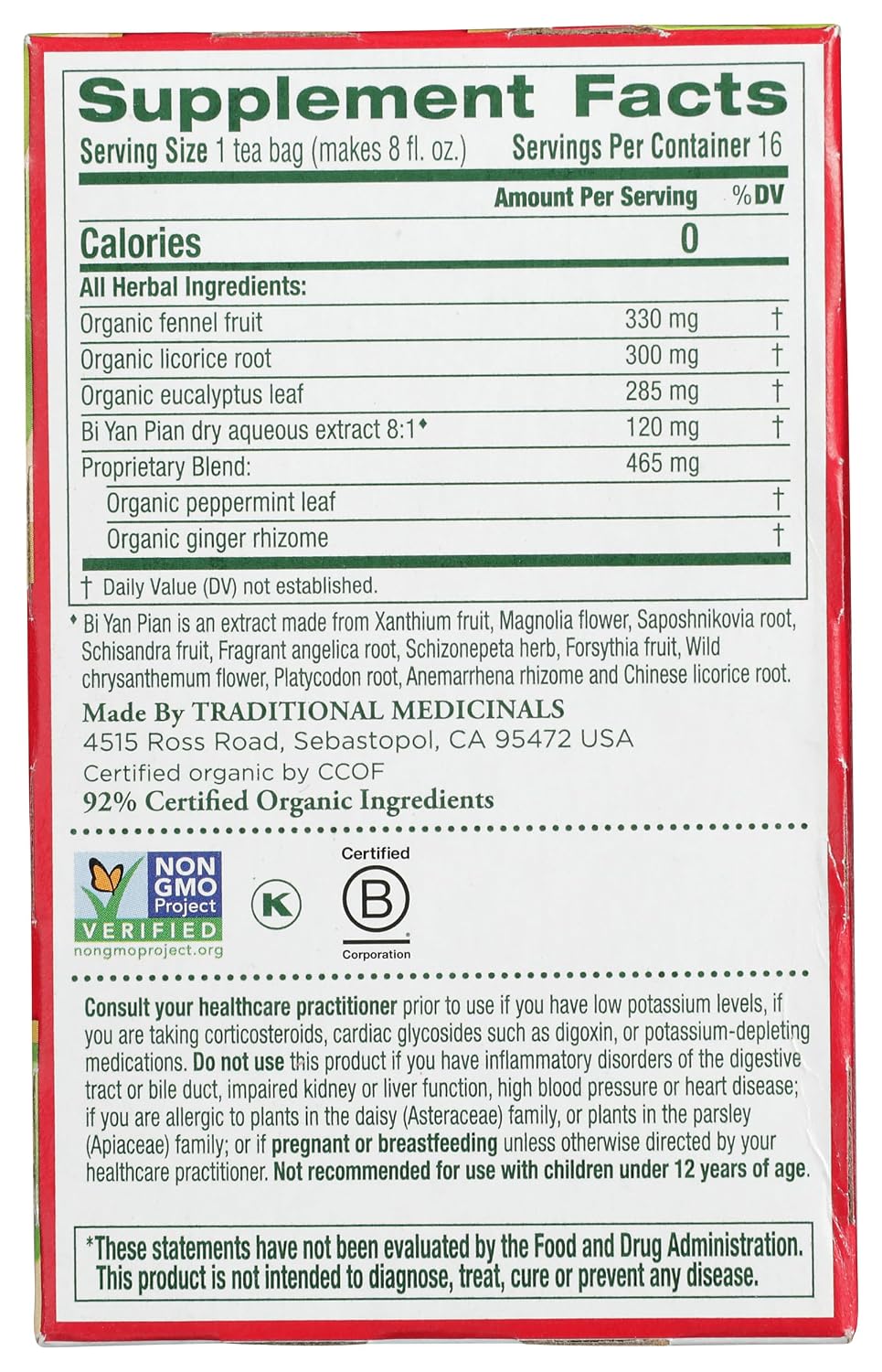 Traditional Medicinals Breathe Easy Respiratory Support Herbal Tea Bags