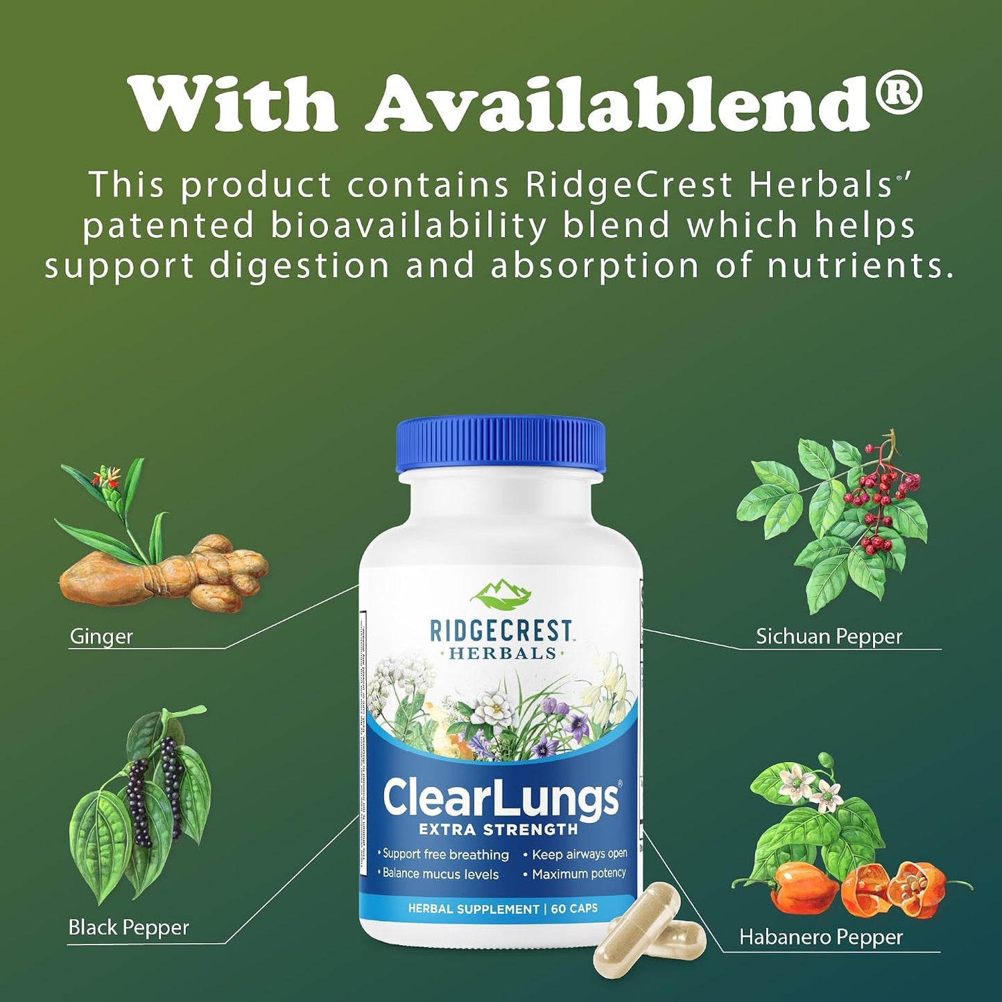RidgeCrest Herbals ClearLungs Extra Strength Lung Respiratory Support Capsules