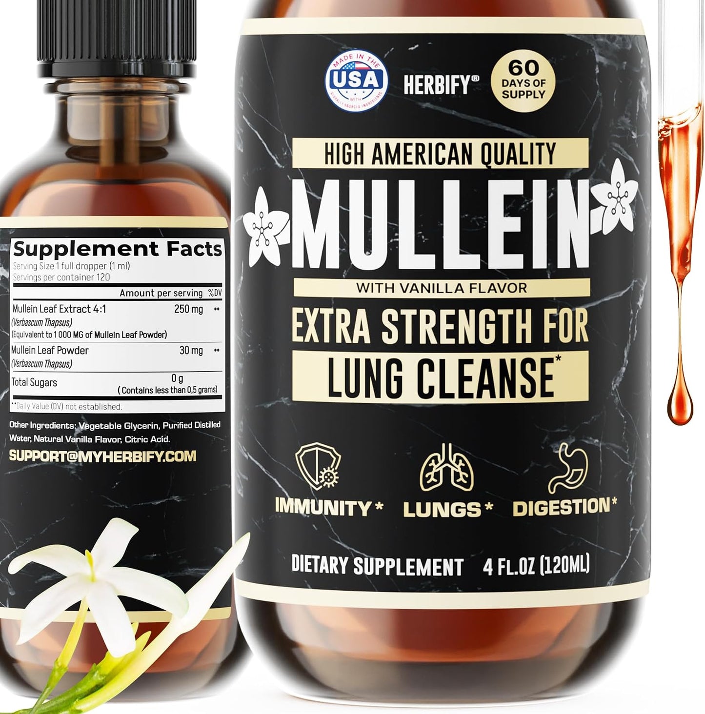 HERBIFY Mullein Leaf Extract Respiratory Support Liquid Drops