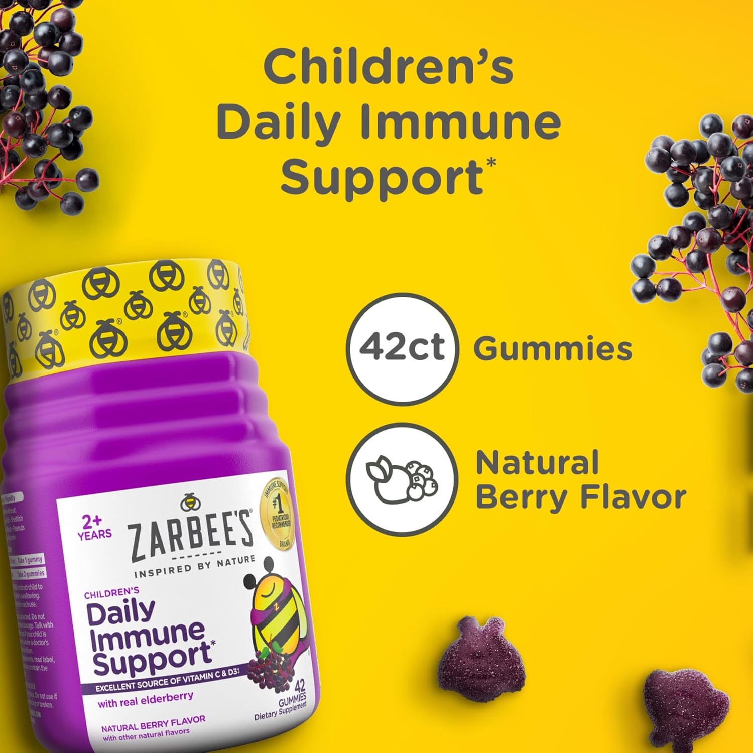 Zarbee's Kids Elderberry Immune Support Gummy Supplement