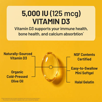 NatureWise Vitamin D3 5000IU Dietary Supplement Softgels