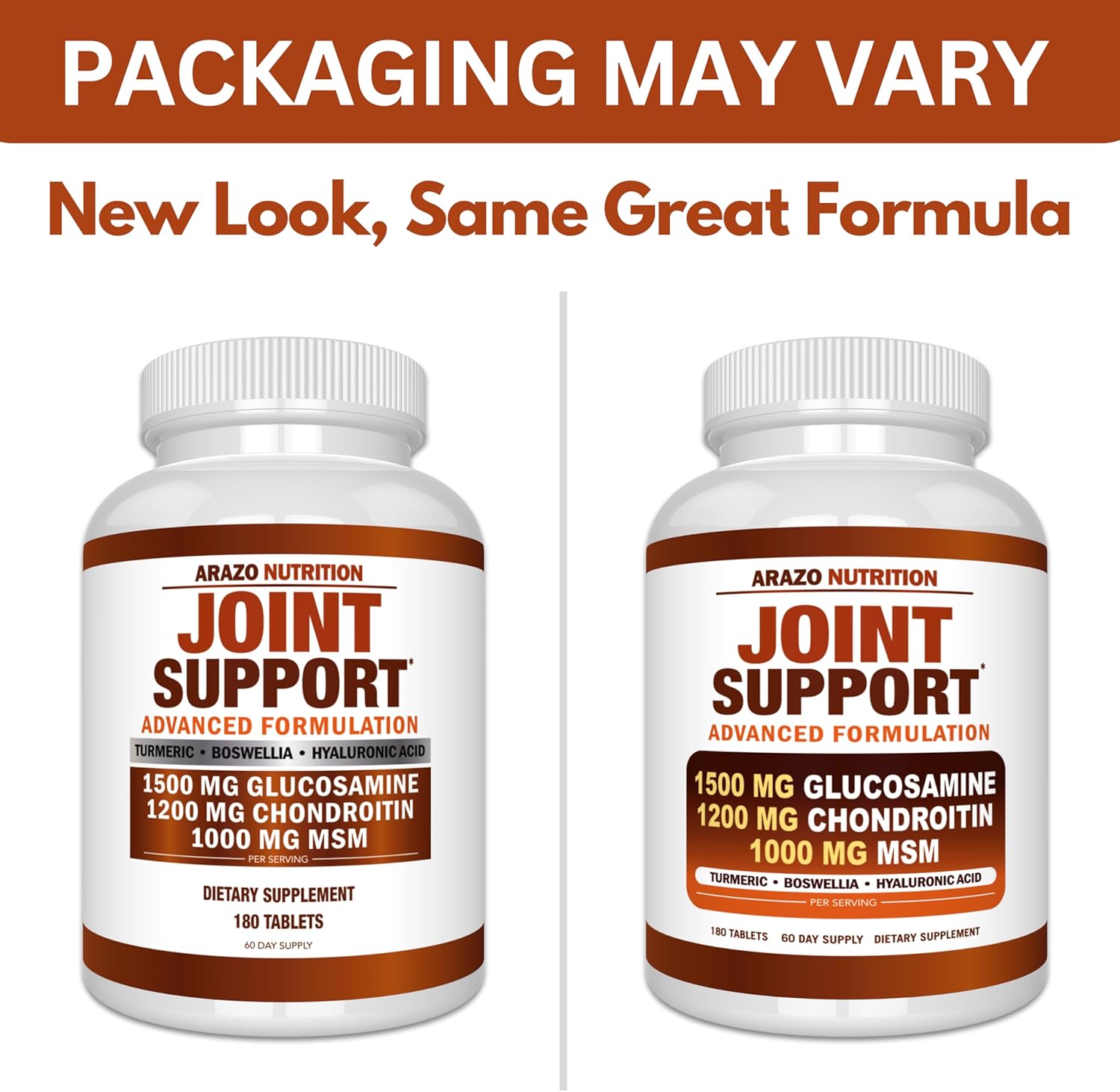 Arazo Nutrition Glucosamine Chondroitin Turmeric MSM Boswellia Joint Support Supplement 180 Tablets