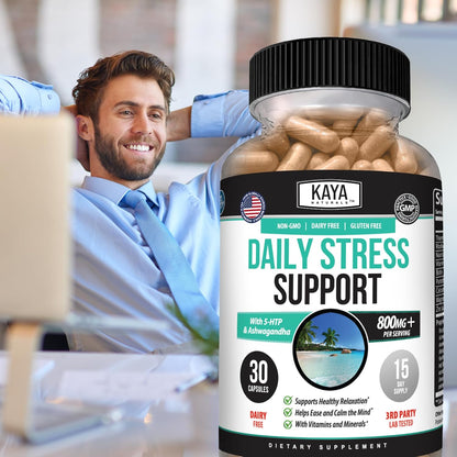 Kaya Naturals Ashwagandha GABA Daily Stress Mood Support Capsules