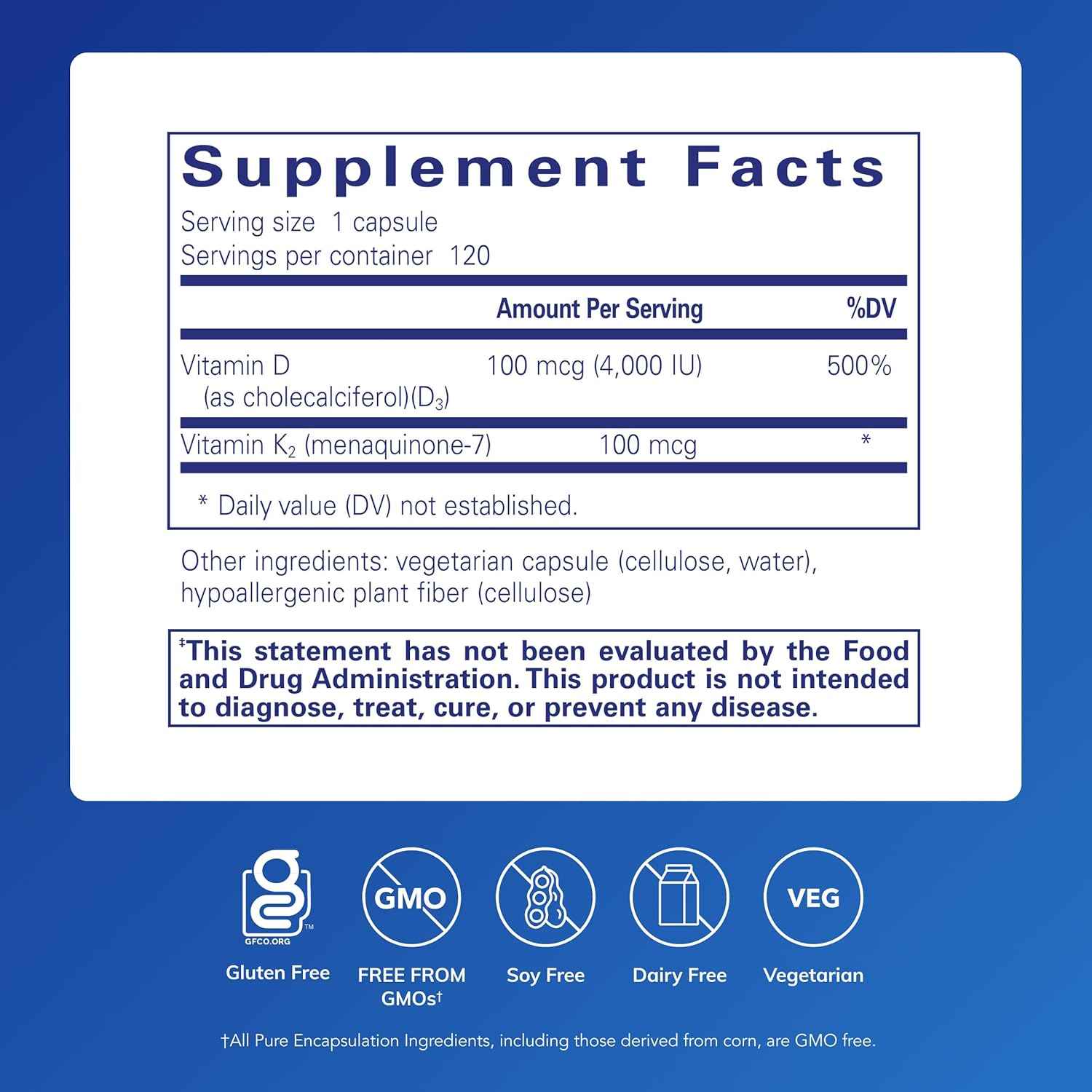 Pure Encapsulations Vitamin D3 & K2 Bone & Vascular Support Supplement 120 Capsules