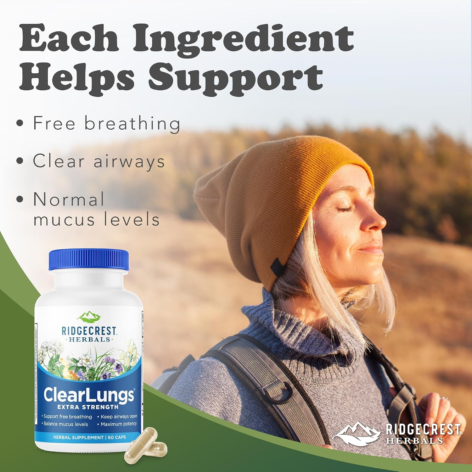 RidgeCrest Herbals ClearLungs Extra Strength Lung Respiratory Support Capsules