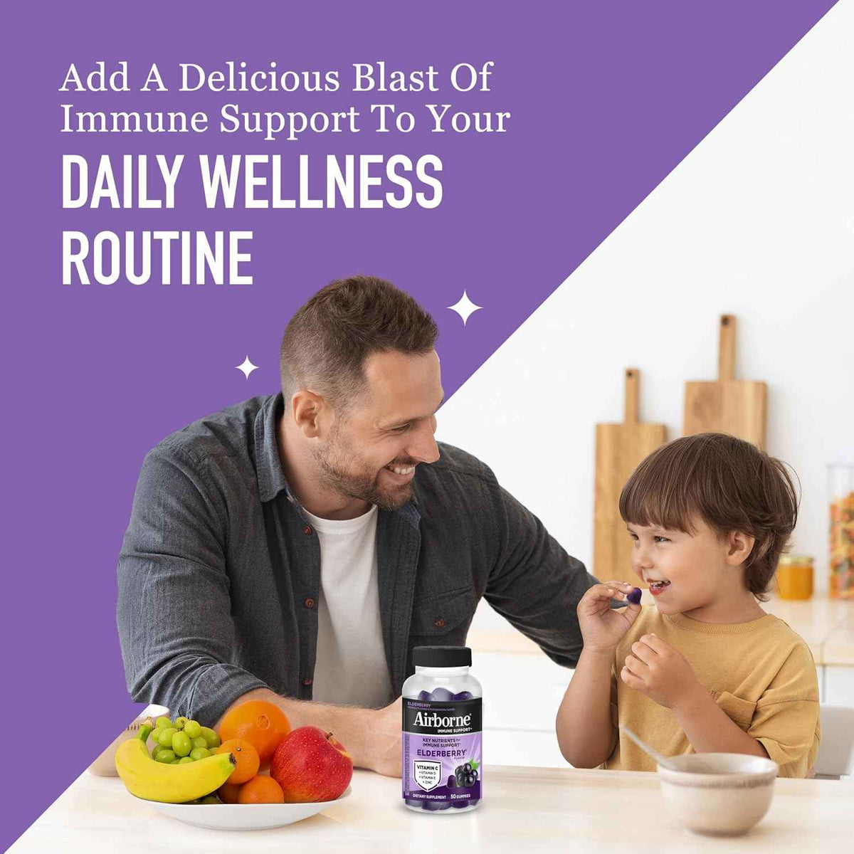 Airborne Elderberry Zinc Vitamin C Gummies Adults Immune Support 50 Count