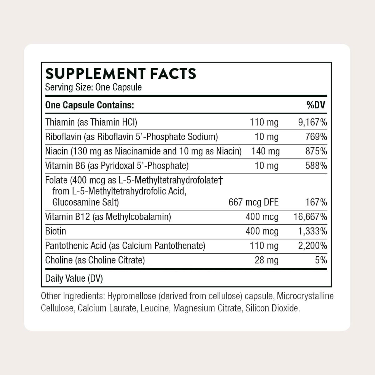 THORNE Basic B Complex Dietary Supplement Capsules