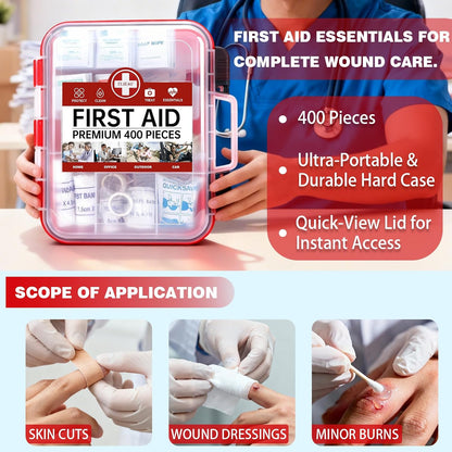 TLIEAO 400 Pieces All-Purpose First Aid Kit Organized Dual-Layer Wall 100-Person Professional Medical Kit for Home Car Camping Travel Office Outdoor Business Sports