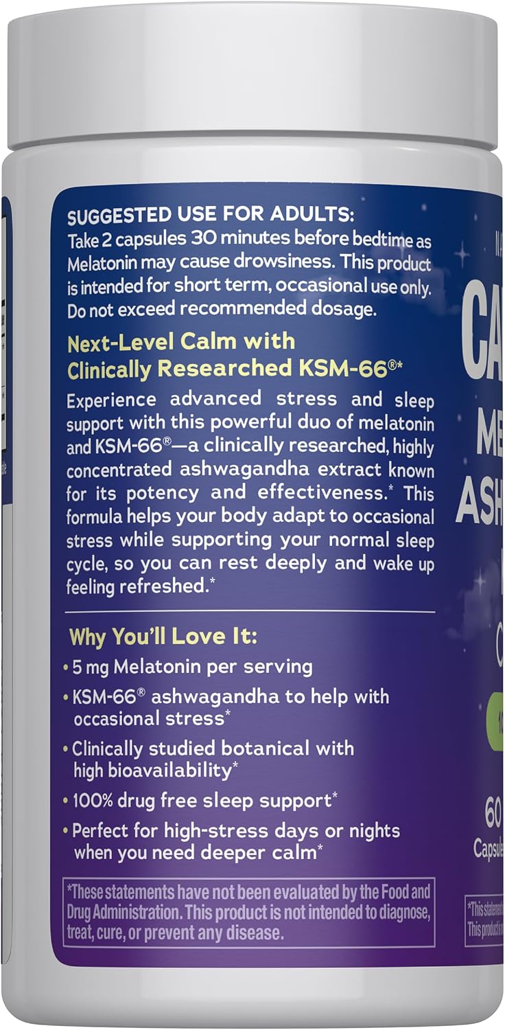 Natural Vitality Calm Sleep Ashwagandha Melatonin Stress Mood Support Capsules