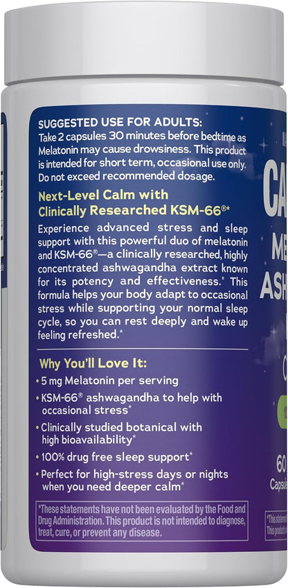 Natural Vitality Calm Sleep Ashwagandha Melatonin Stress Mood Support Capsules