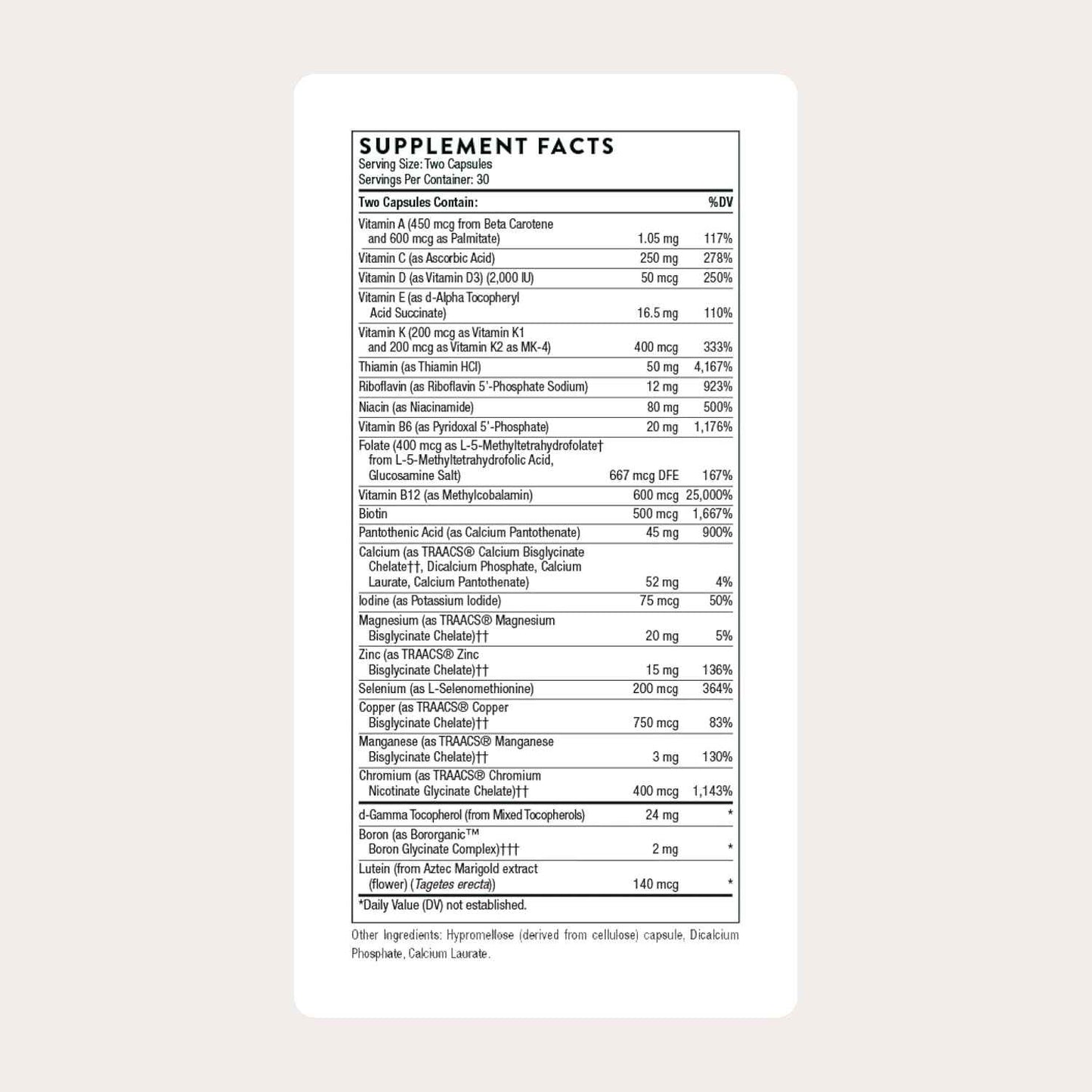 THORNE Basic Nutrients 2/Day Multivitamin Optimal Bioavailability