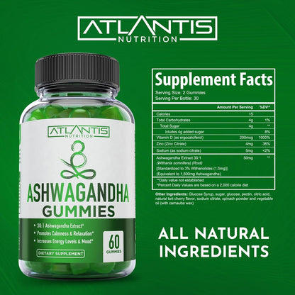 Atlantis Nutrition Ashwagandha Calm Mood Support Cherry Gummies 60 Count