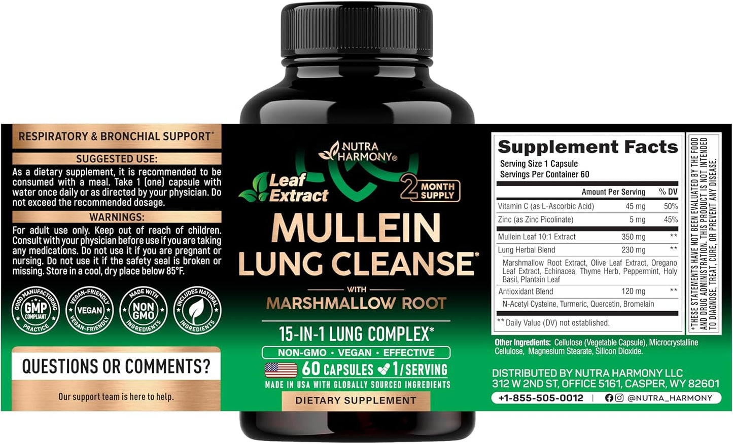 NUTRAHARMONY Mullein Lung Detox Respiratory Support Capsules
