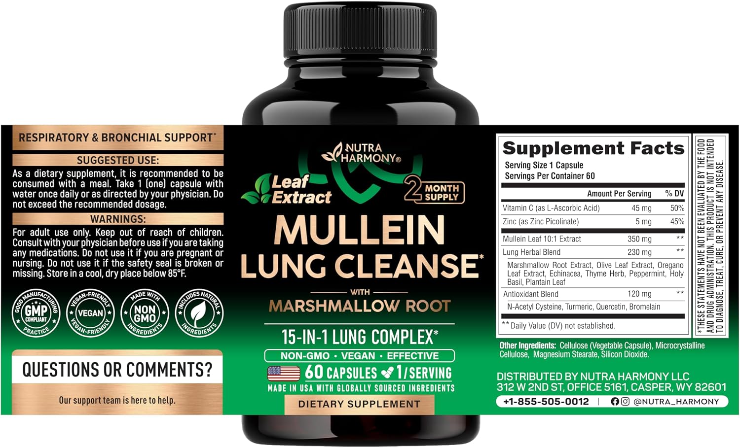NUTRAHARMONY Mullein Lung Detox Respiratory Support Capsules
