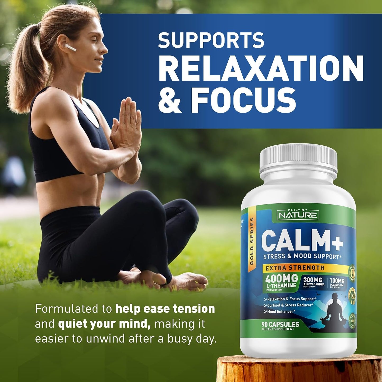 Built by Nature Calm+ Stress Mood Support Supplement Capsules 90 Count