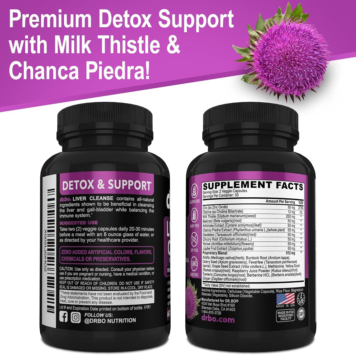 DR. BO Milk Thistle Liver Cleanse Detox Support Capsules