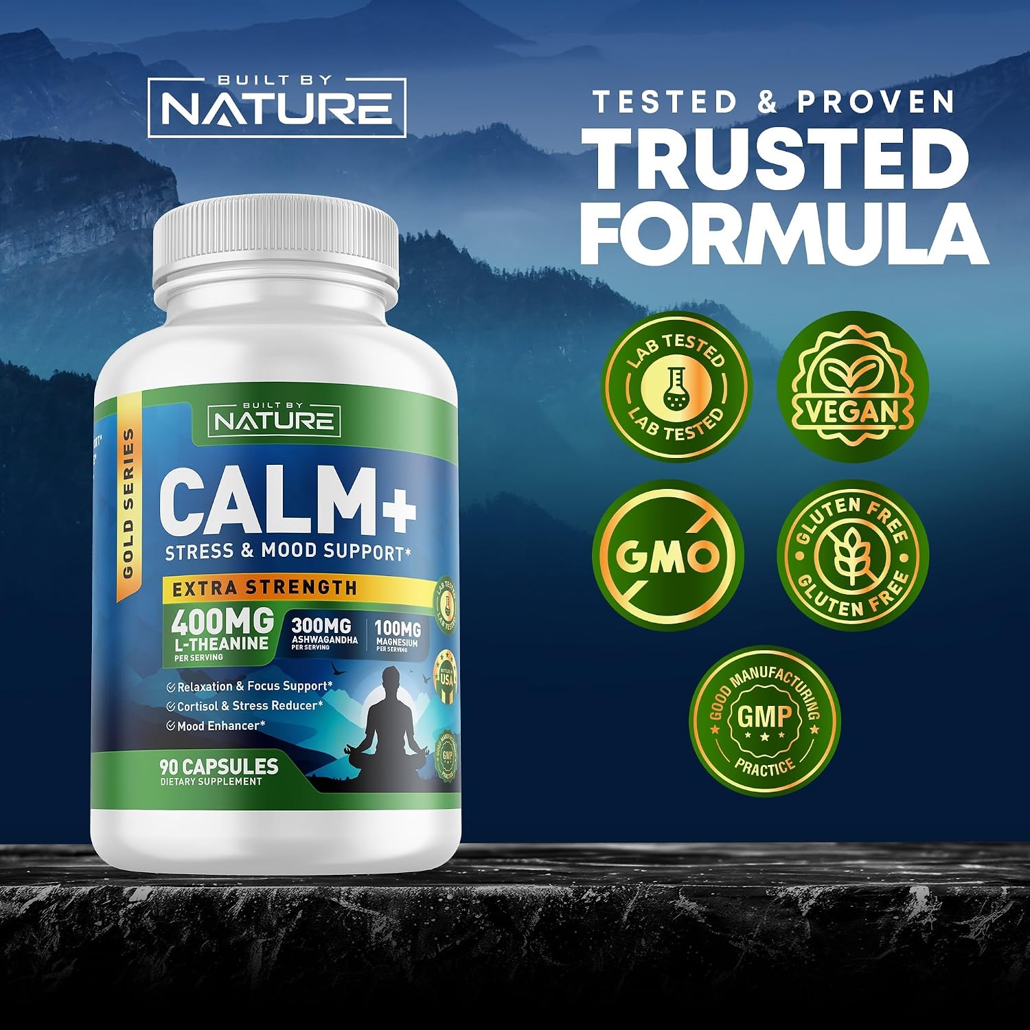 Built by Nature Calm+ Stress Mood Support Supplement Capsules 90 Count