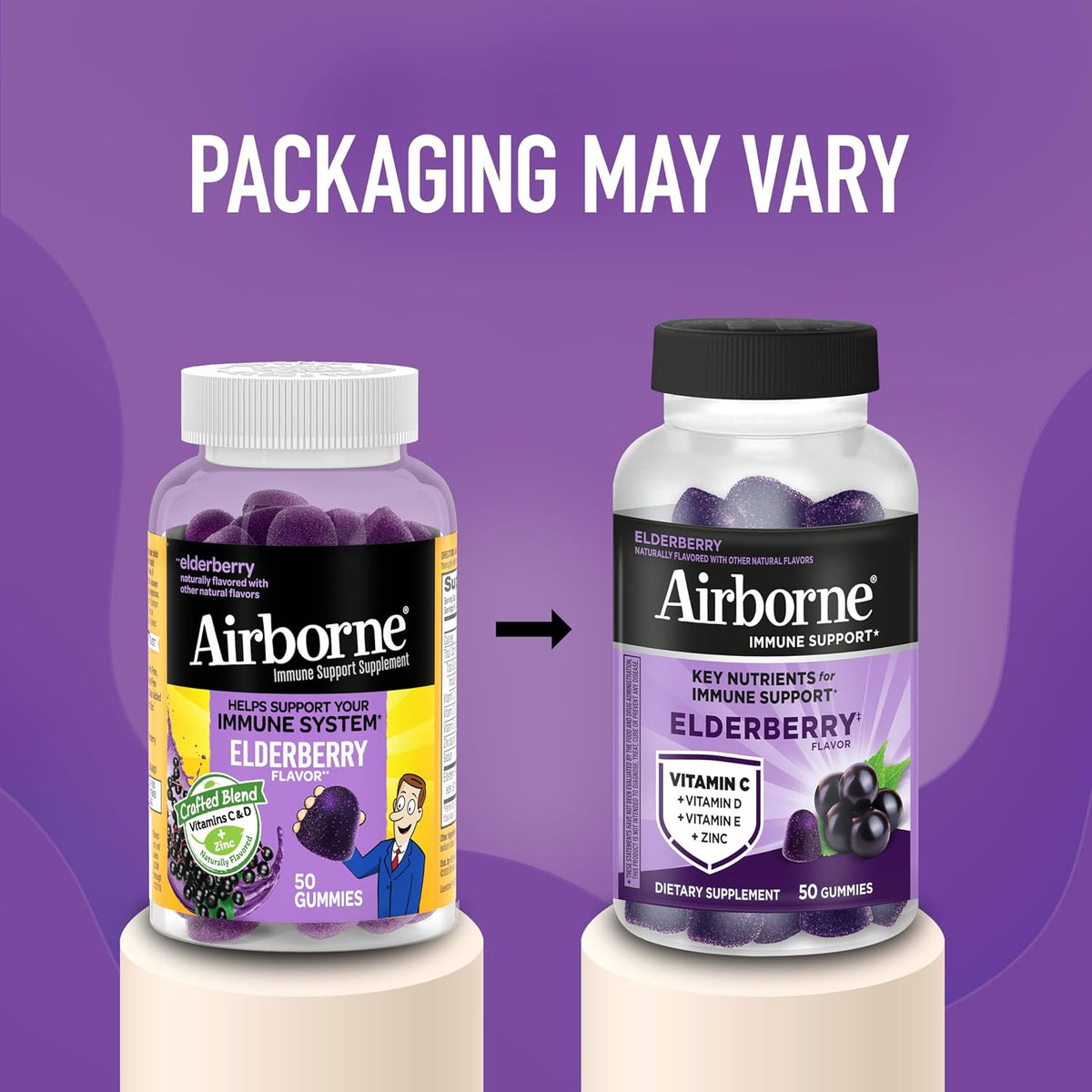 Airborne Elderberry Zinc Vitamin C Gummies Adults Immune Support 50 Count