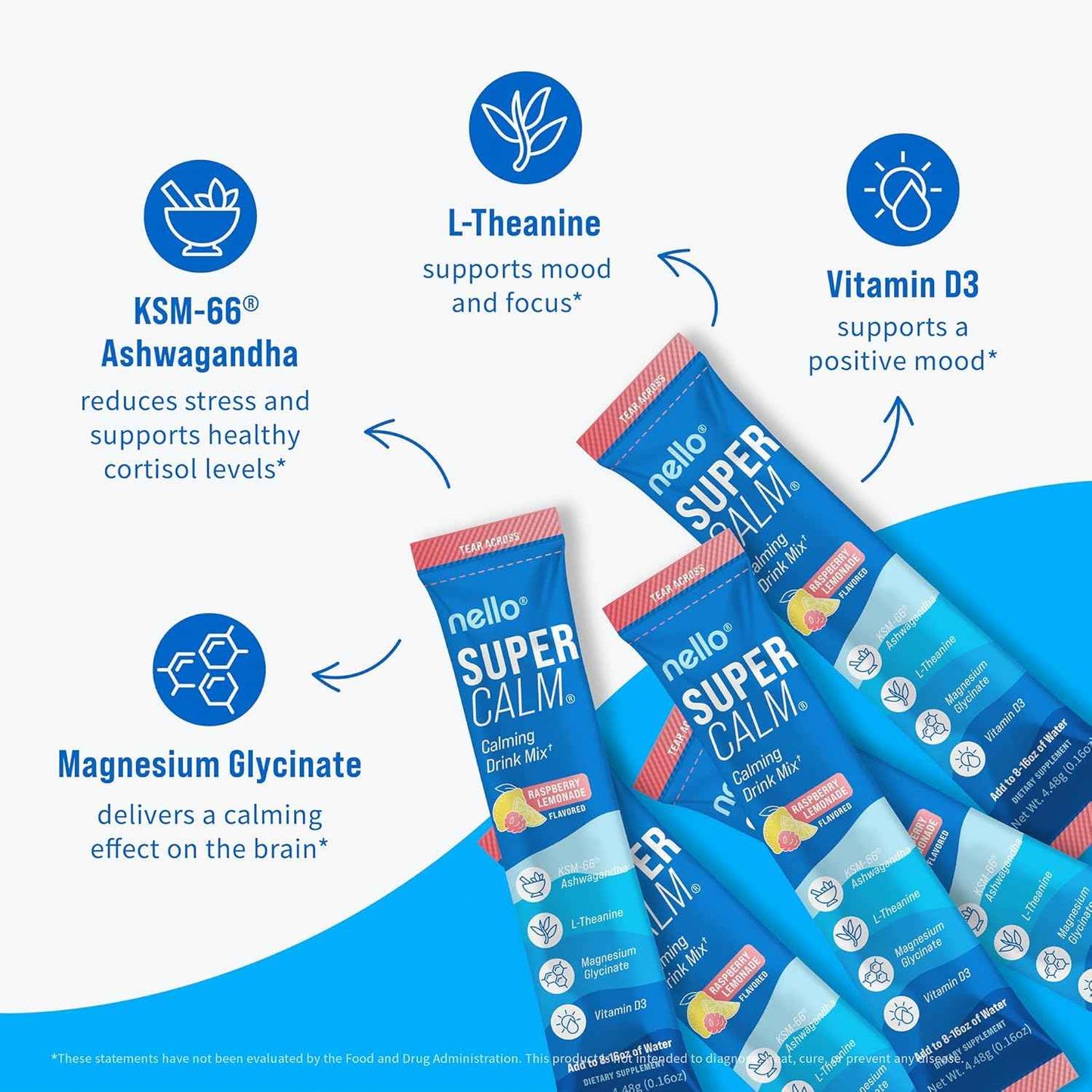 Nello Supercalm Powdered Drink Mix Cortisol Reducer Raspberry Lemonade