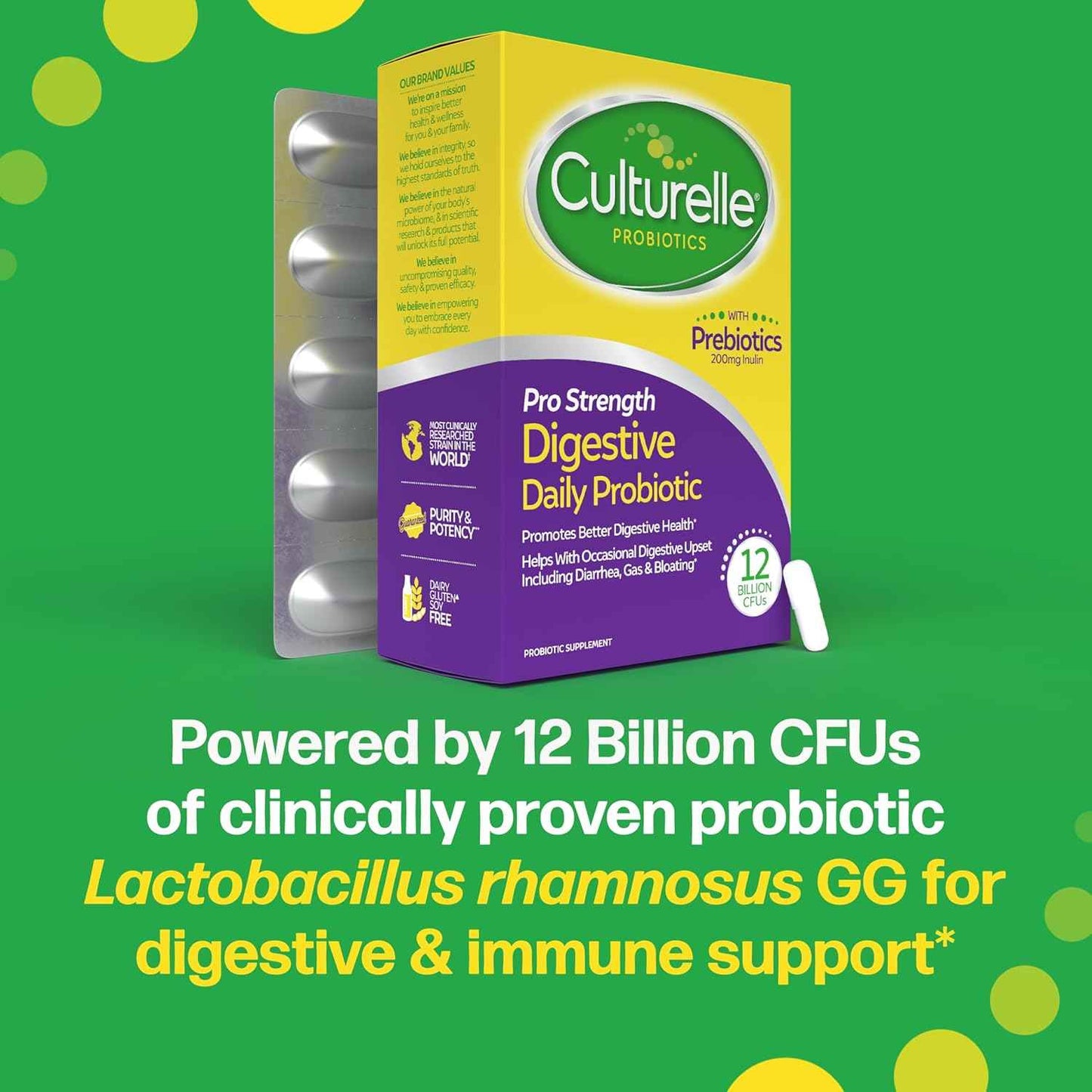 Culturelle Pro Strength Daily Probiotics Digestive Health 12 Billion CFUs 60 Count
