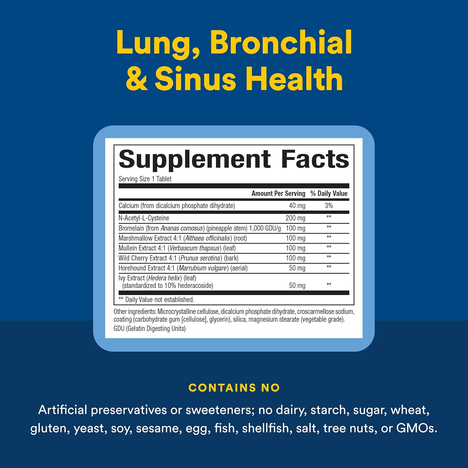 Natural Factors Lung Bronchial Sinus Health Respiratory Support Tablets