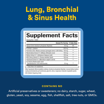 Natural Factors Lung Bronchial Sinus Health Respiratory Support Tablets