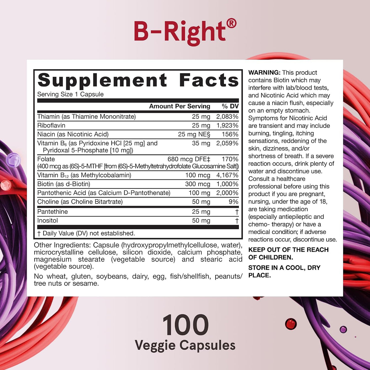 Jarrow Formulas B-Right Vitamin B Complex Formula 100 Veggie Caps