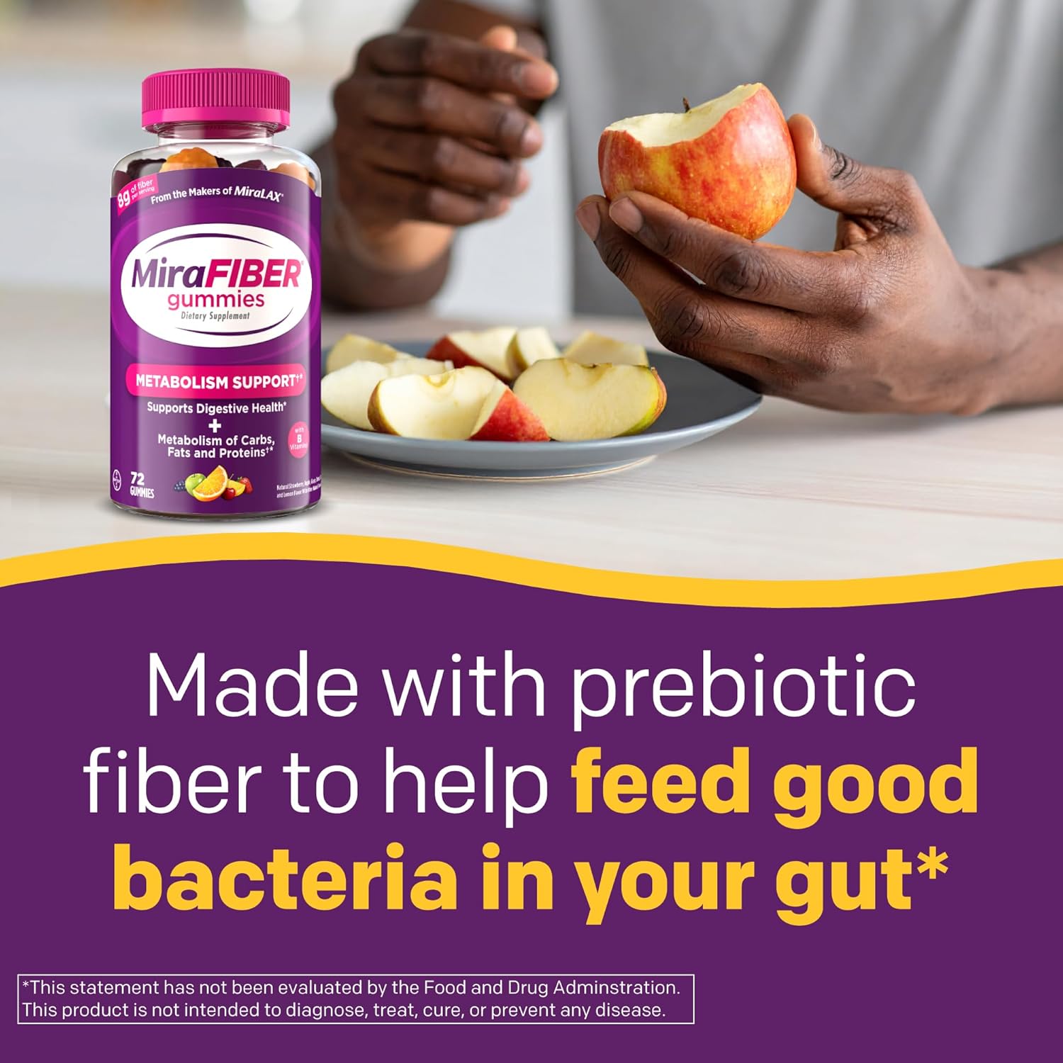 MiraFIBER Prebiotic Fiber Gummies 8g Mixed Fruit Flavor 72 Count
