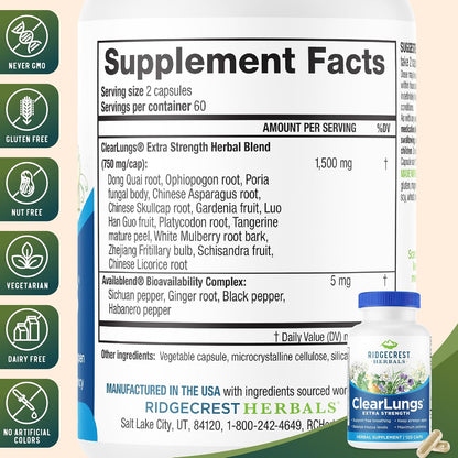 RidgeCrest Herbals ClearLungs Extra Strength Respiratory Support Capsules