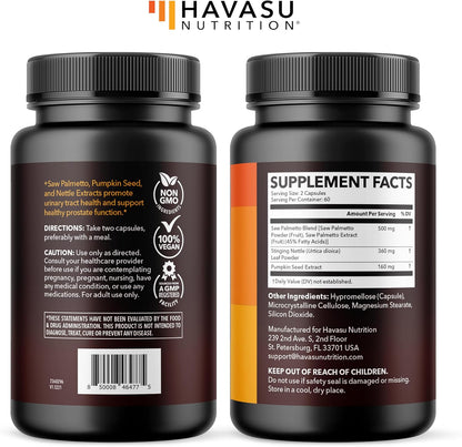 Havasu Nutrition Saw Palmetto 3X Formula DHT Blocker Prostate Health Supplement 120 Count