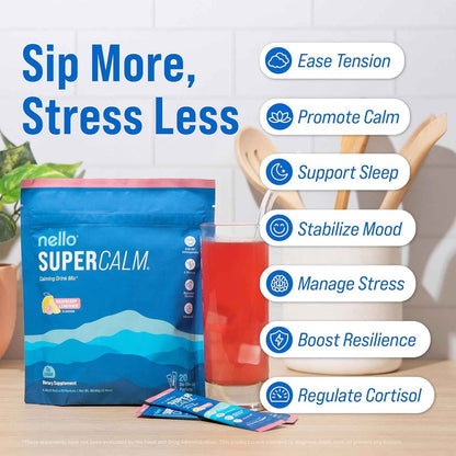 Nello Supercalm Powdered Drink Mix Cortisol Reducer Raspberry Lemonade