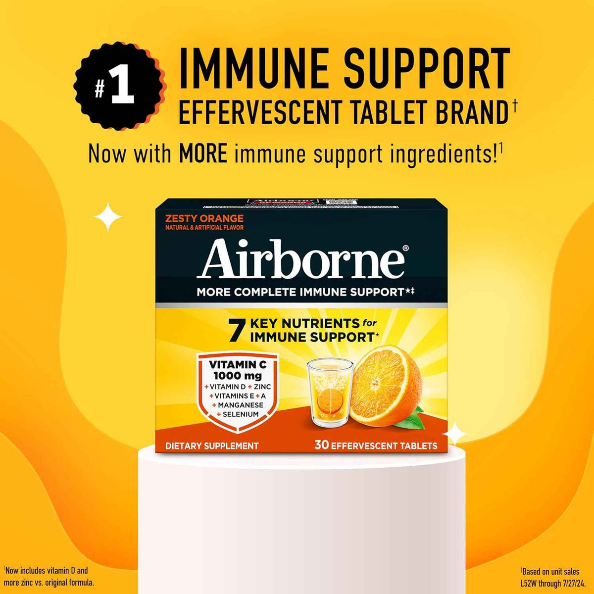 Airborne Immune Support Effervescent Tablets Zesty Orange 30 Count