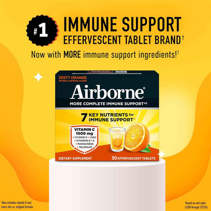 Airborne Immune Support Effervescent Tablets Zesty Orange 30 Count