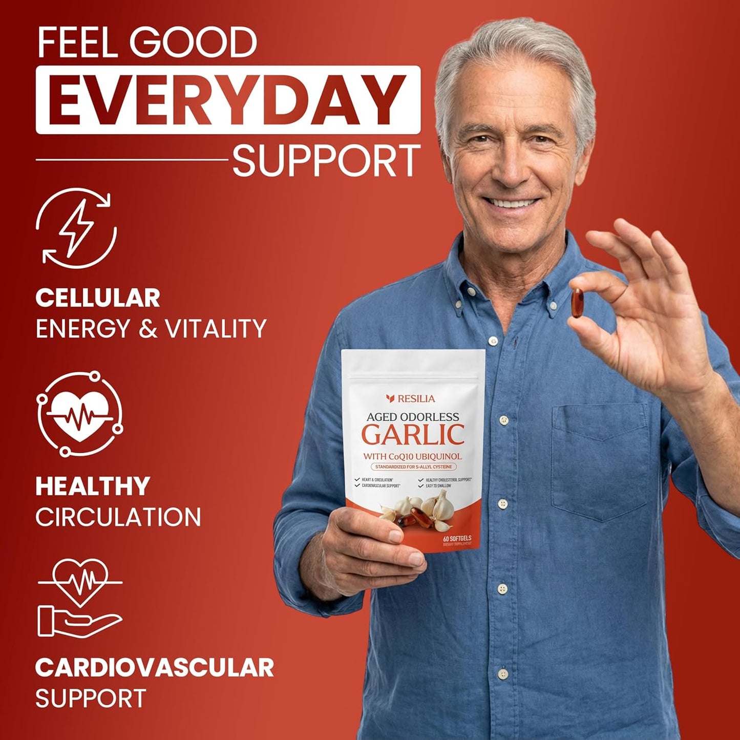 Resilia Odorless Aged Garlic Extract 600mg Softgels 60 Count