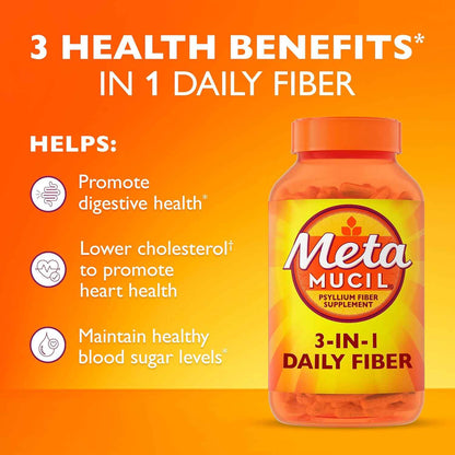 Metamucil Psyllium Husk Fiber Capsules 3-in-1 Supplement