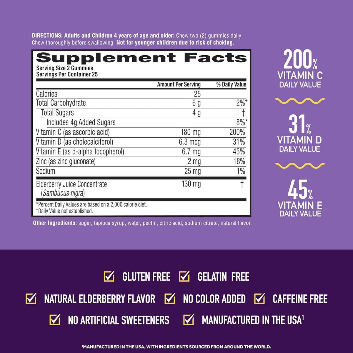 Airborne Elderberry Zinc Vitamin C Gummies Adults Immune Support 50 Count