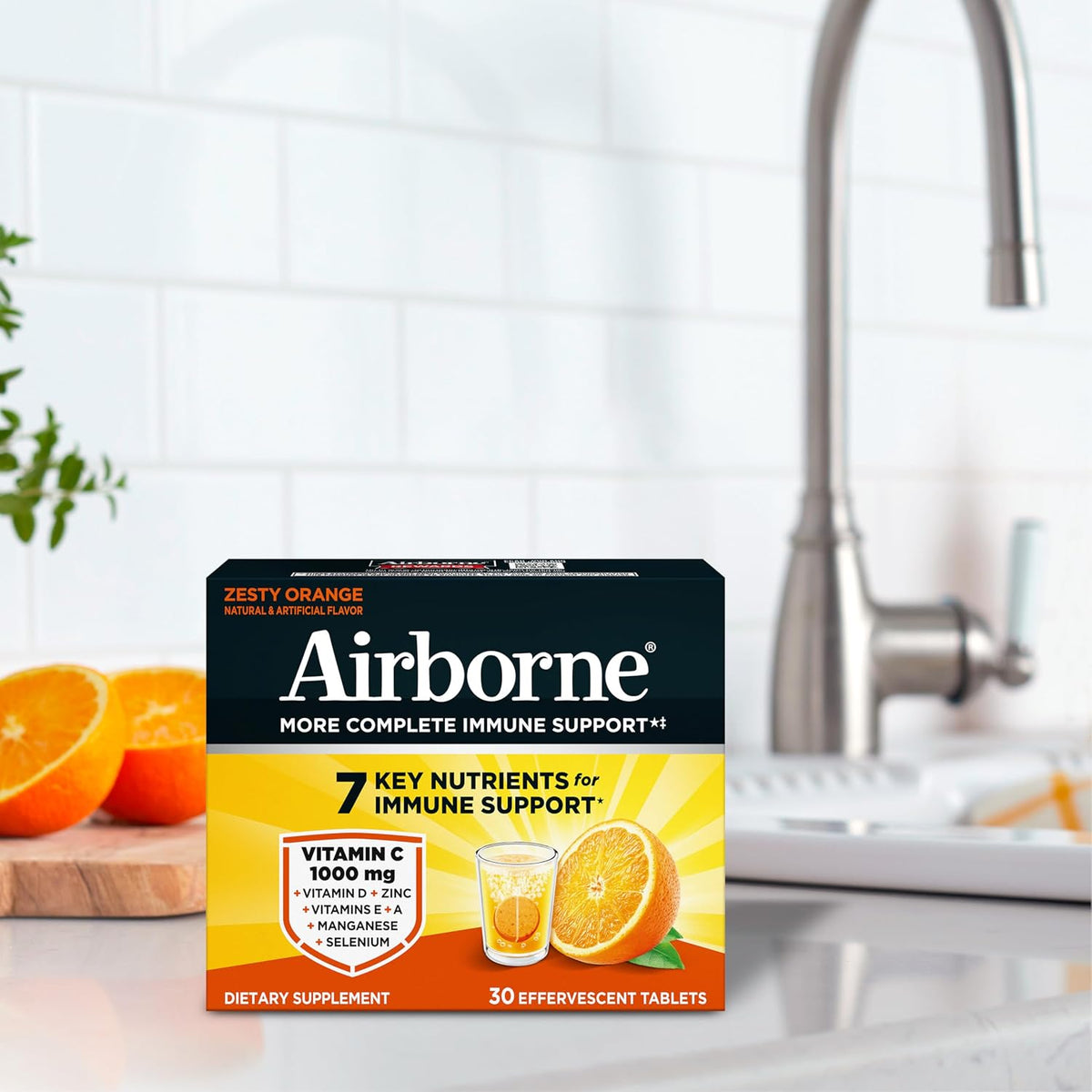 Airborne Immune Support Effervescent Tablets Zesty Orange 30 Count