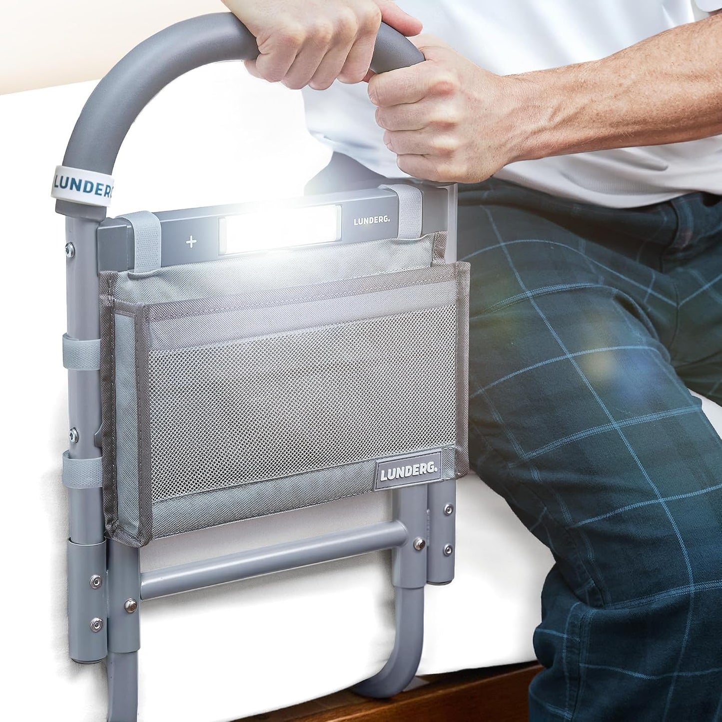 Lunderg Bed Assist Rail for Seniors Motion Light Non-Slip Grab Bar Easy Install Elderly Safety Support