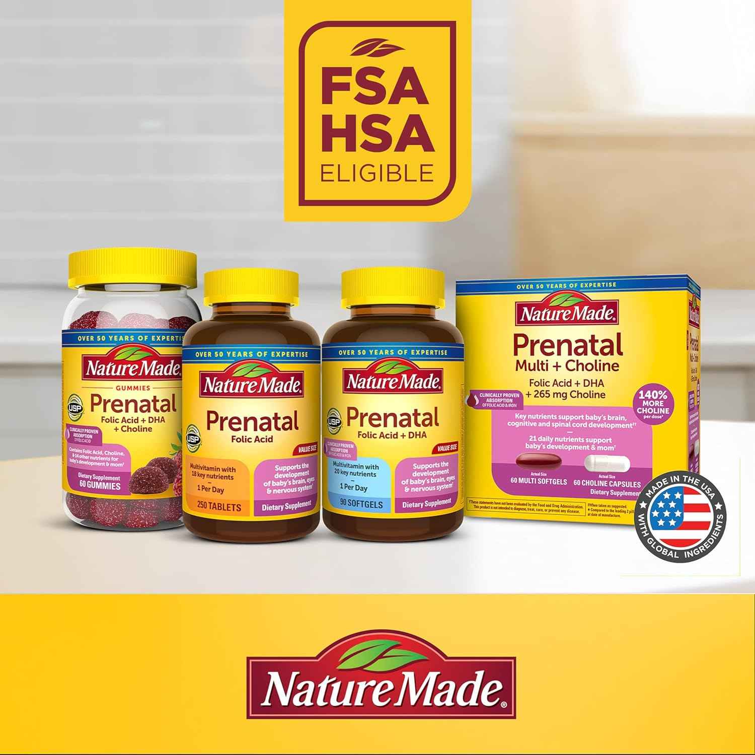 Nature Made Prenatal Vitamins With Folic Acid + DHA, 110 Softgels