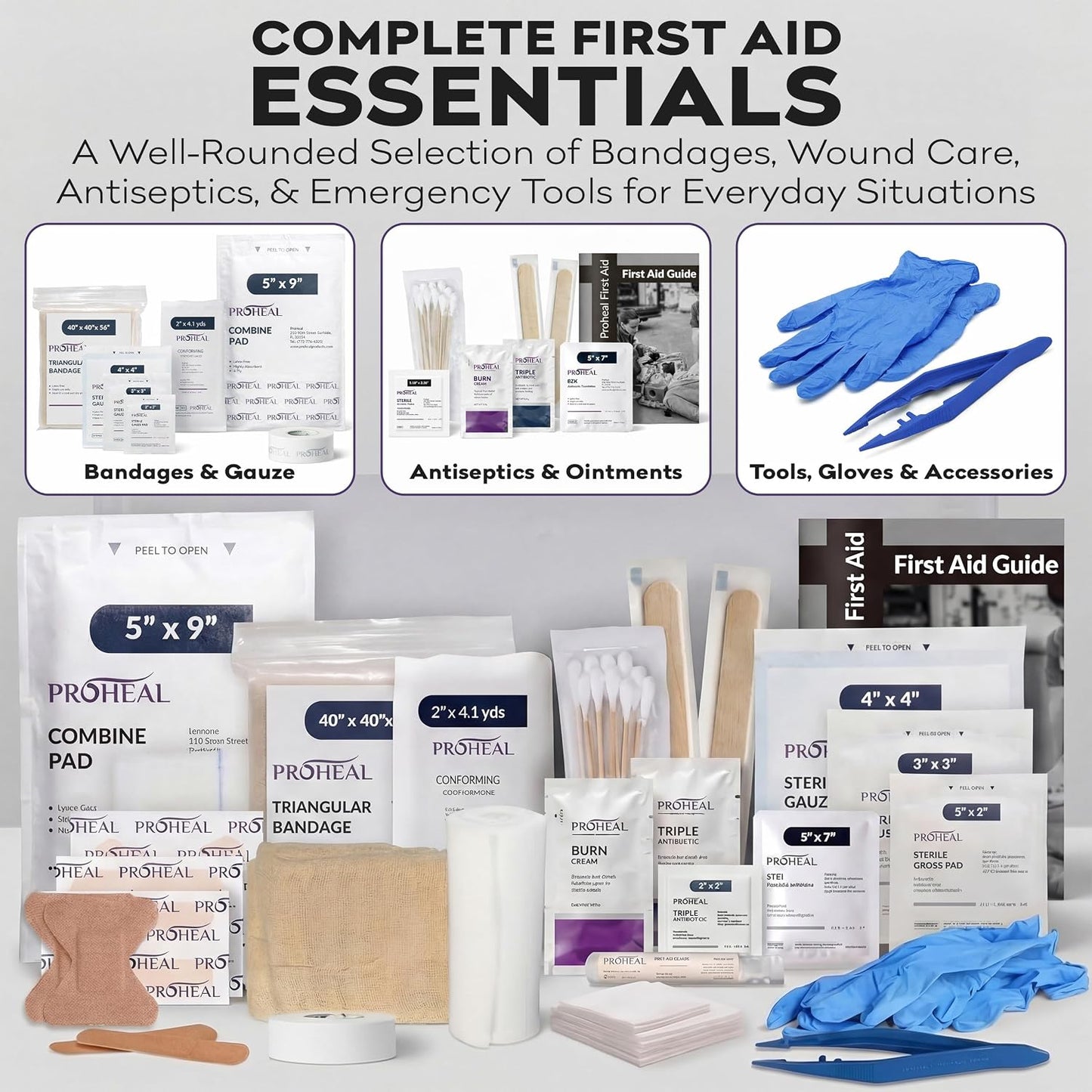 ProHeal OSHA Compliant First Aid Kit Type III ANSI Class A 111 Pieces Latex Free Wall Mountable for Car Home Office Truck Construction 10 Person