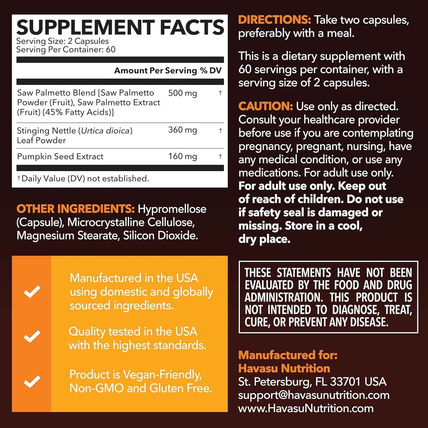 Havasu Nutrition Saw Palmetto for Men DHT Blocker Prostate Health Supplement 120 Count